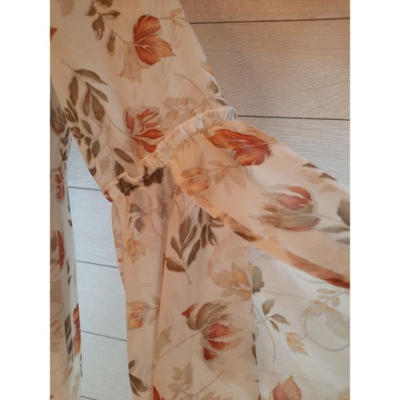 UMGEE Floral Print Sheer Buttoned Front Bell Sleeves Maxi Dress Cardigan Sz S - Picture 5 of 13